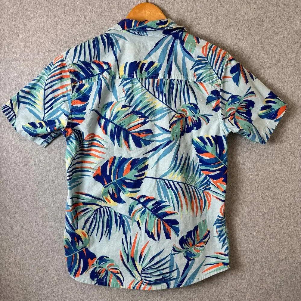 Quicksilver Hawaiian Dutton Down Shirt Boys Large Summer Vacation Beach Cruise